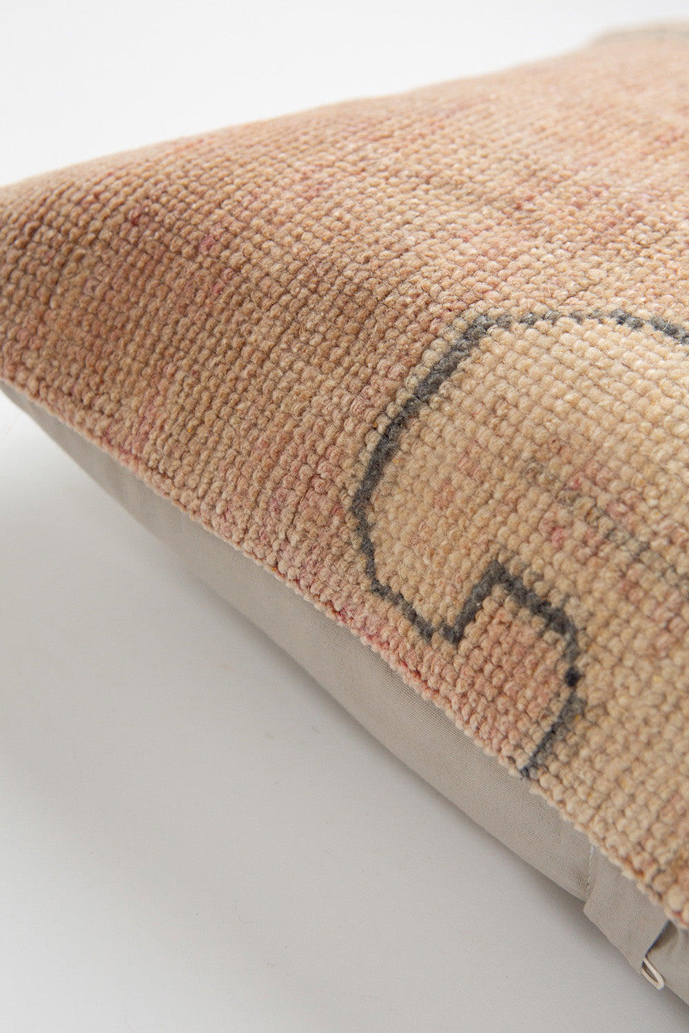 Vintage Turkish Flatweave Throw Pillow Beige and Blush