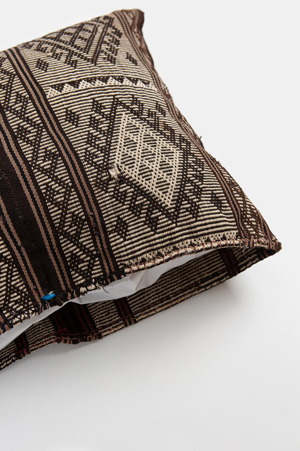 Vintage Turkish Flatweave Pillow Cover In Dark Brown And Natural
