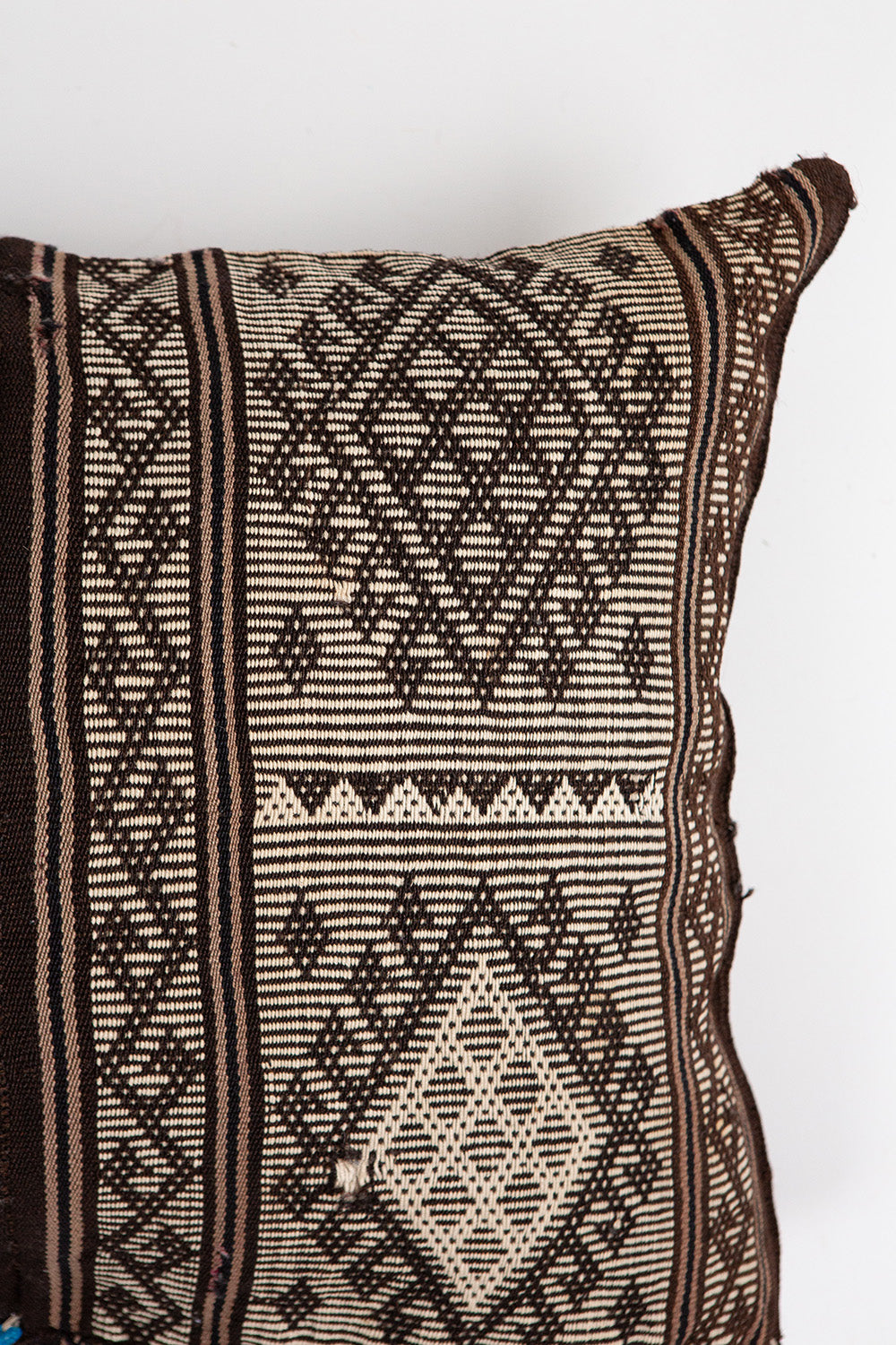 Vintage Turkish Flatweave Pillow Cover In Dark Brown And Natural