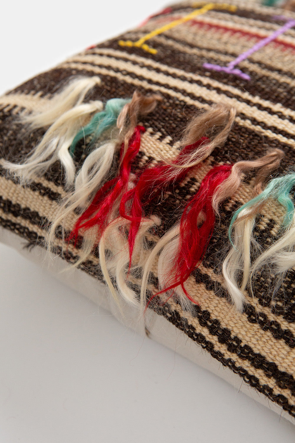 Vintage Turkish Tulu And Kilim Shag Throw Pillow In Multi