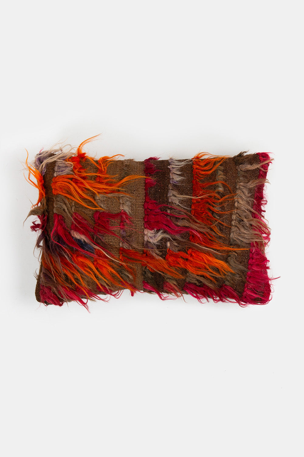 Vintage Turkish Tulu Shag Throw Pillow In Pink and Orange