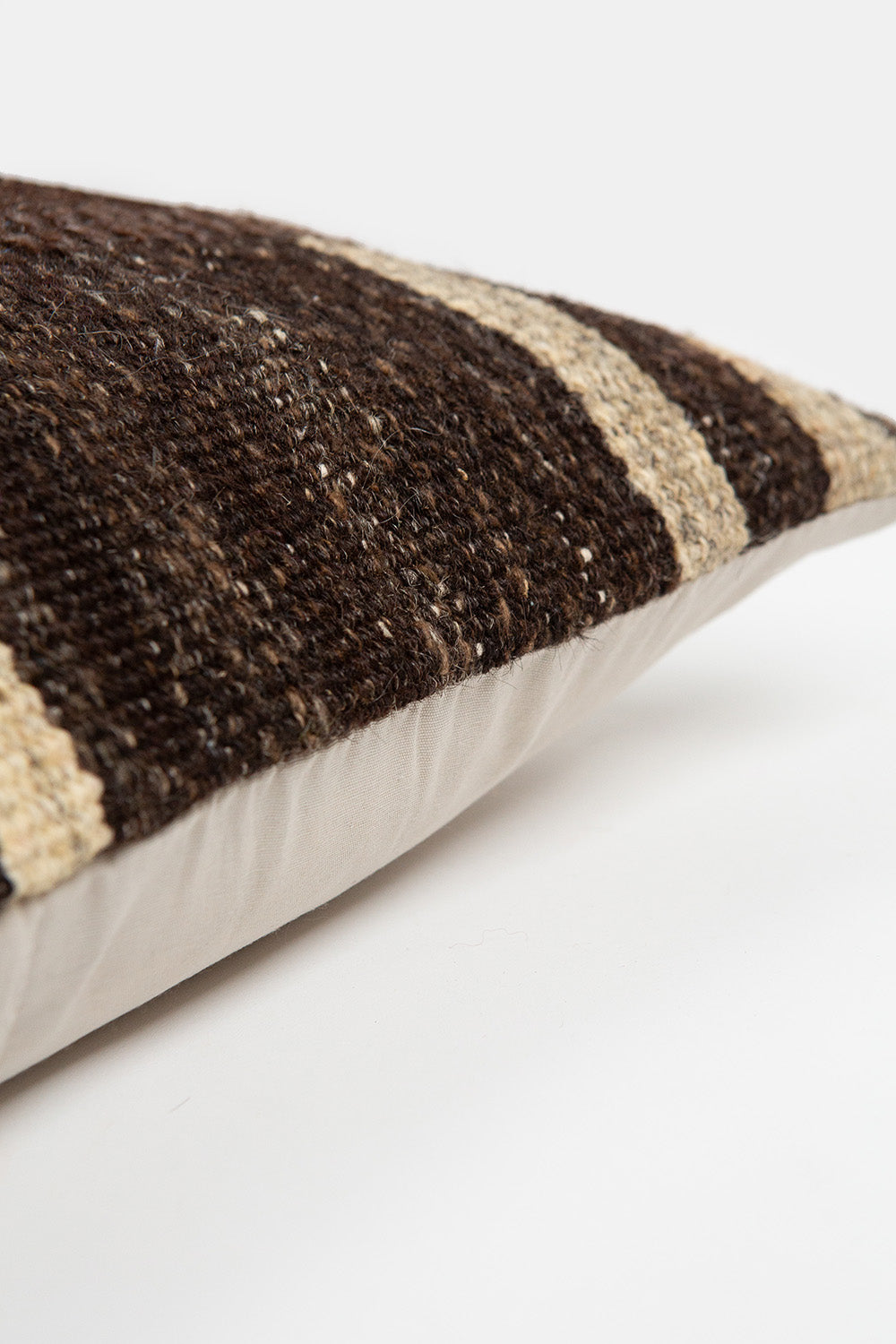 Vintage Kilim Throw Pillow In Dark Brown And Natural With Brown Stitching