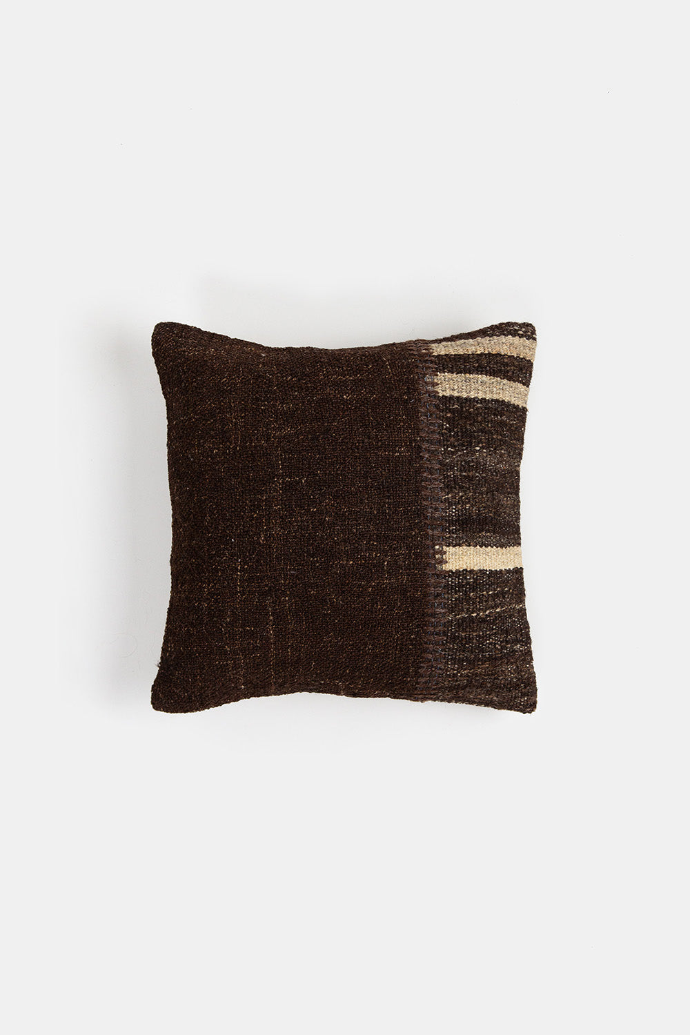 Vintage Kilim Throw Pillow In Dark Brown And Natural With Brown Stitching