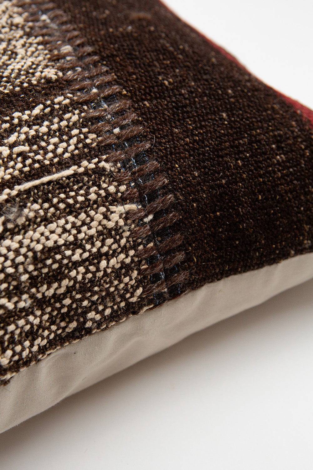 Vintage Kilim Throw Pillow In Dark Brown And Natural With Red Stripe