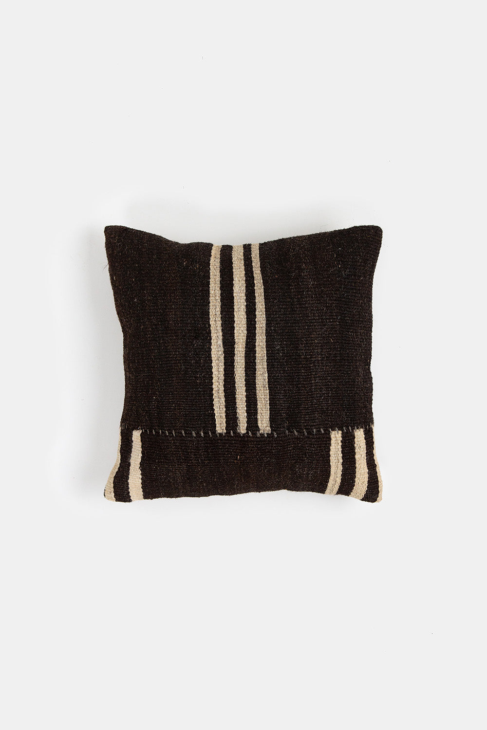 Vintage Kilim Throw Pillow In Dark Brown with Natural Stripe