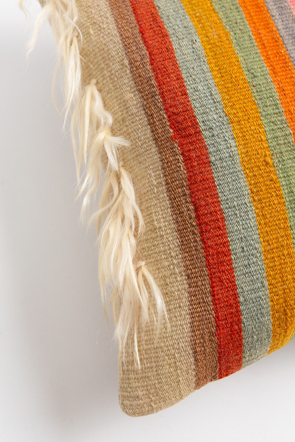 Vintage Turkish Tulu And Kilim Shag Throw Pillow In Multi Stripe