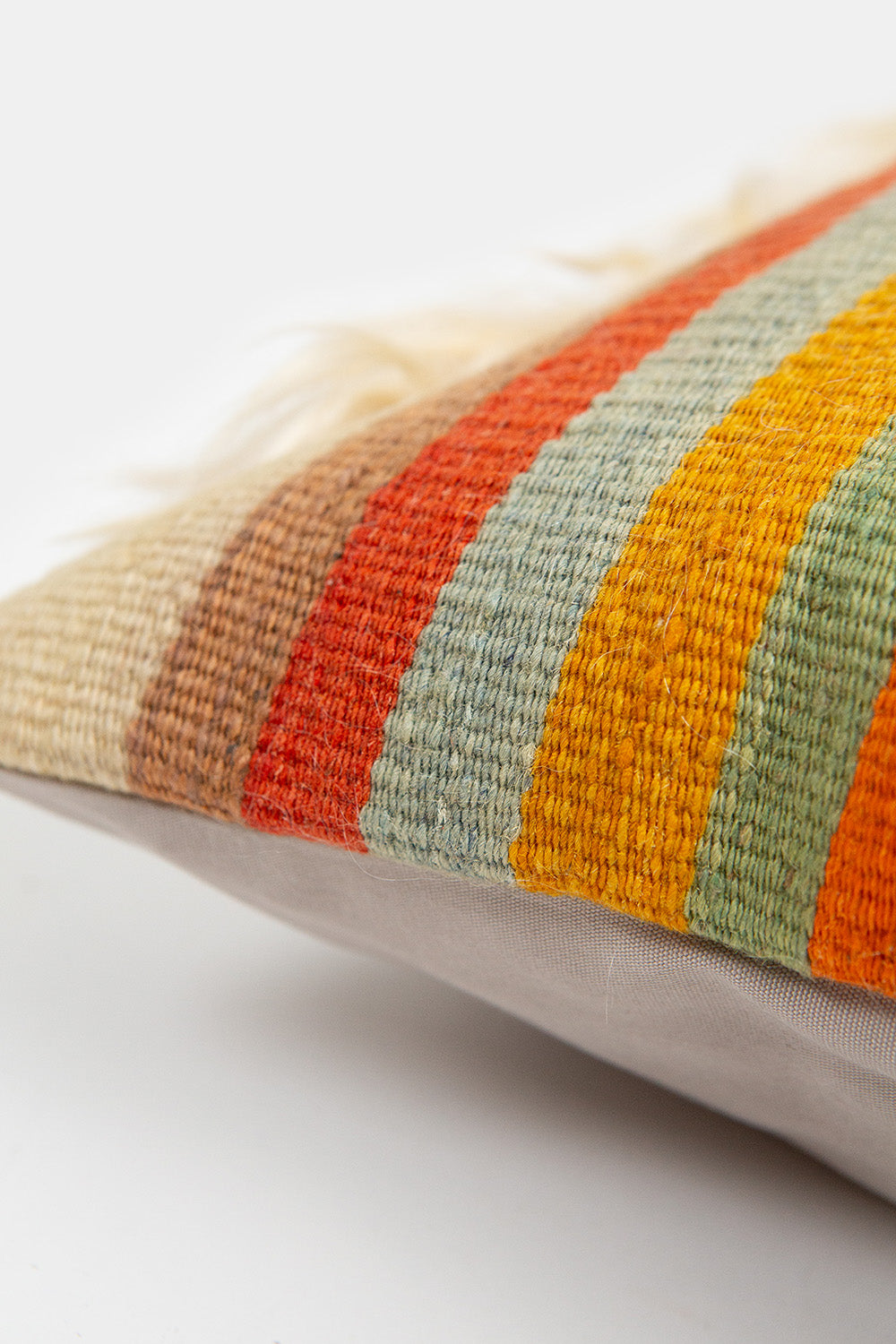 Vintage Turkish Tulu And Kilim Shag Throw Pillow In Multi Stripe