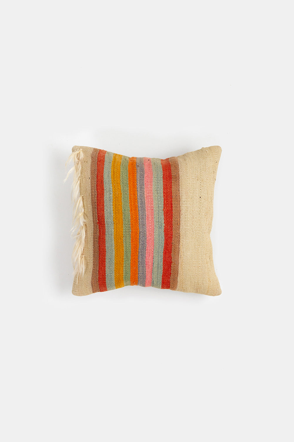 Vintage Turkish Tulu And Kilim Shag Throw Pillow In Multi Stripe