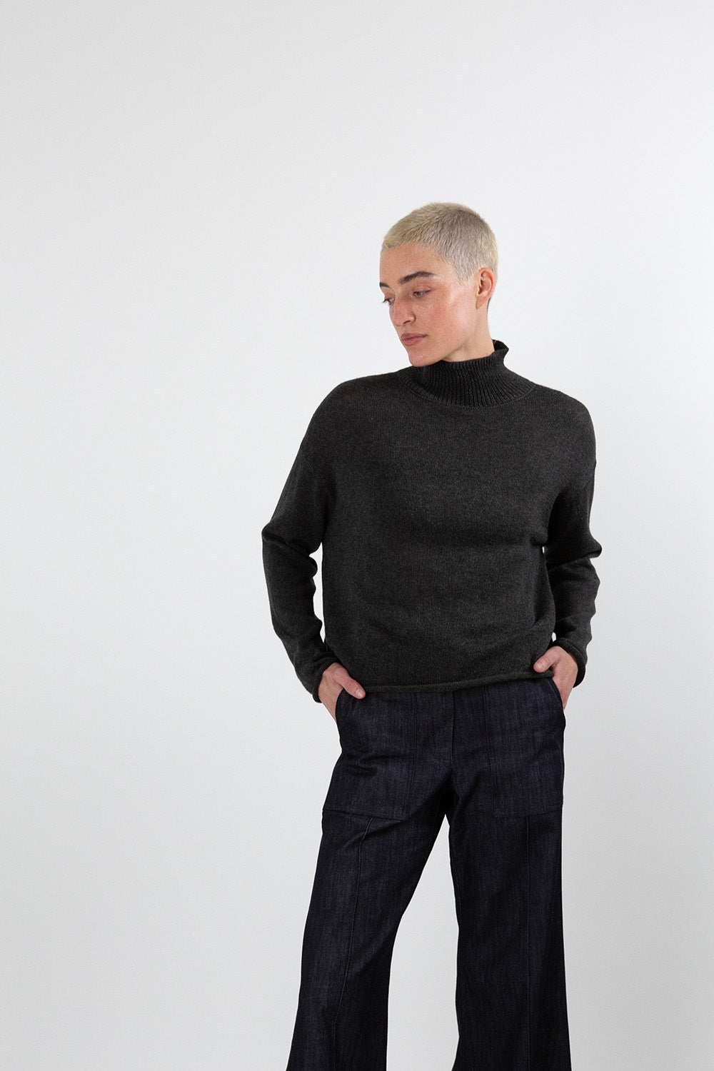 Pima Cotton Turtleneck in Charcoal