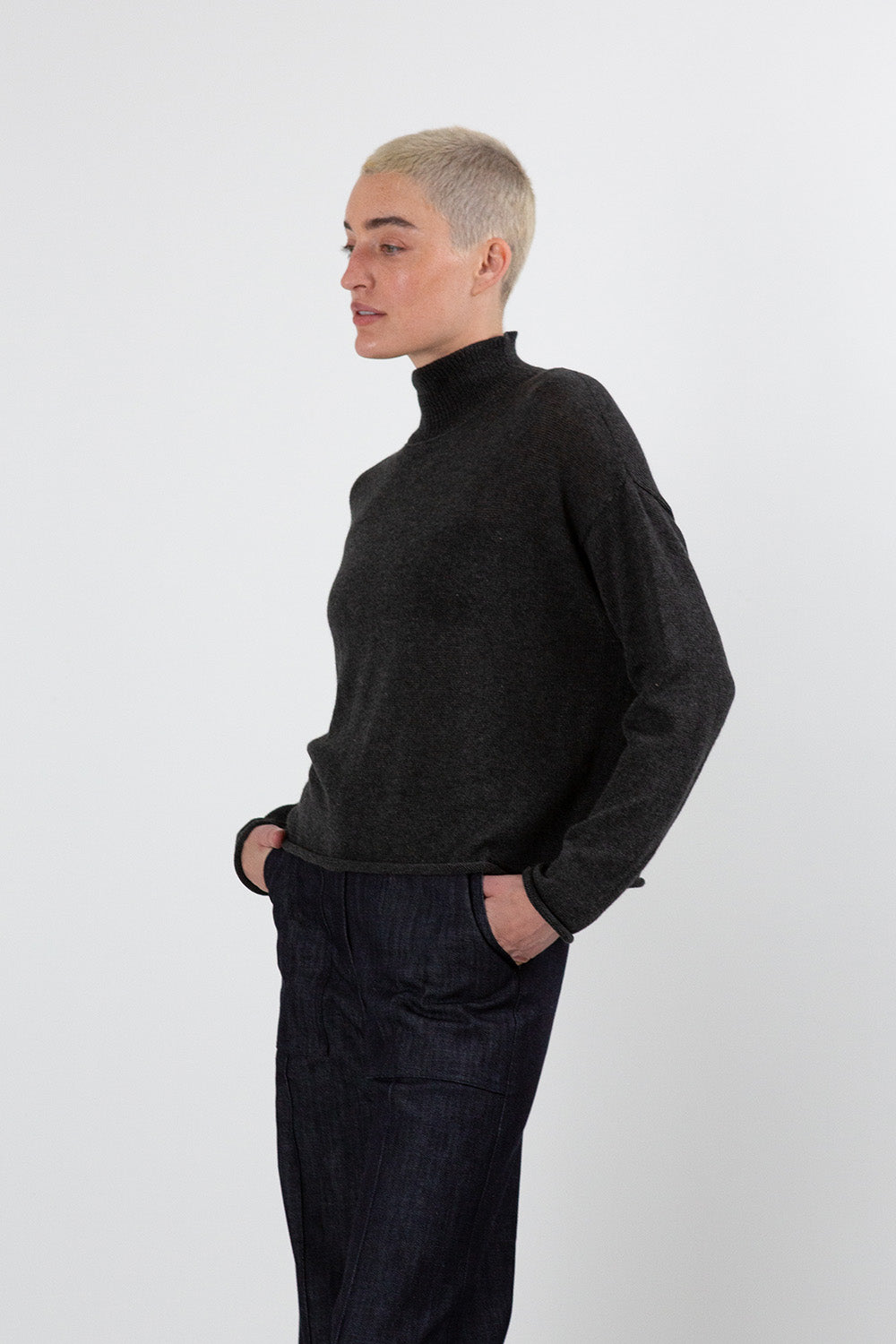 Matilda Pima Cotton Turtleneck in Charcoal