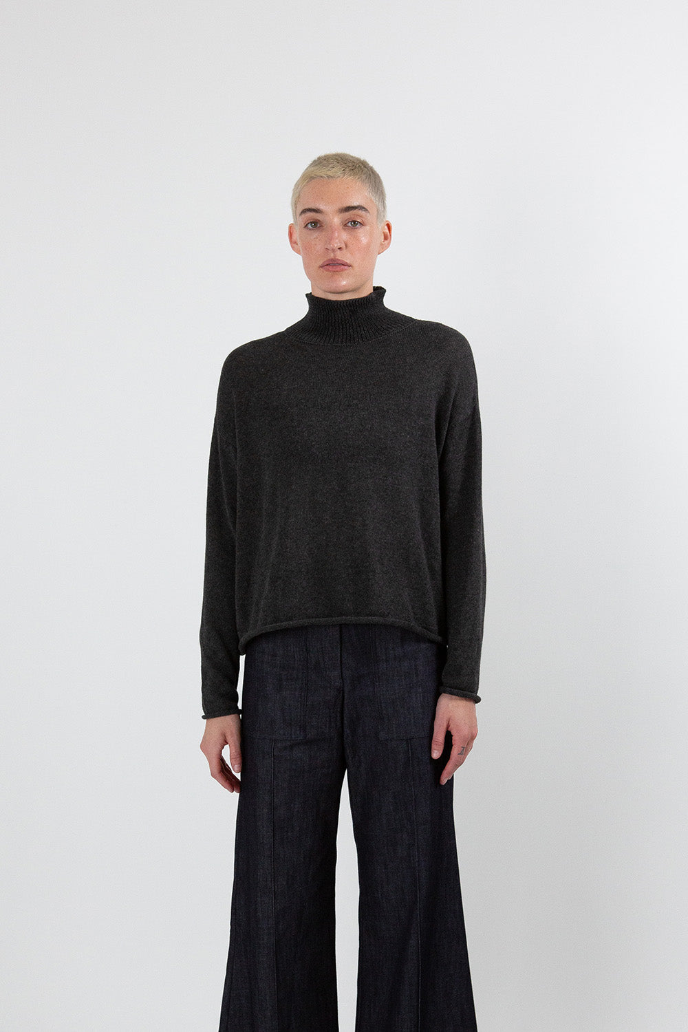 Pima Cotton Turtleneck in Charcoal