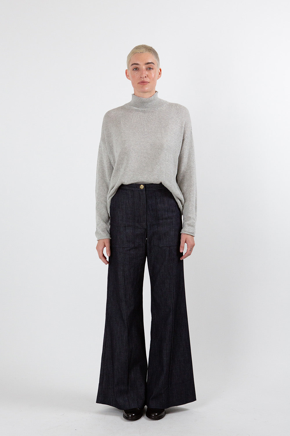 Matilda Pima Cotton Turtleneck in Light Grey