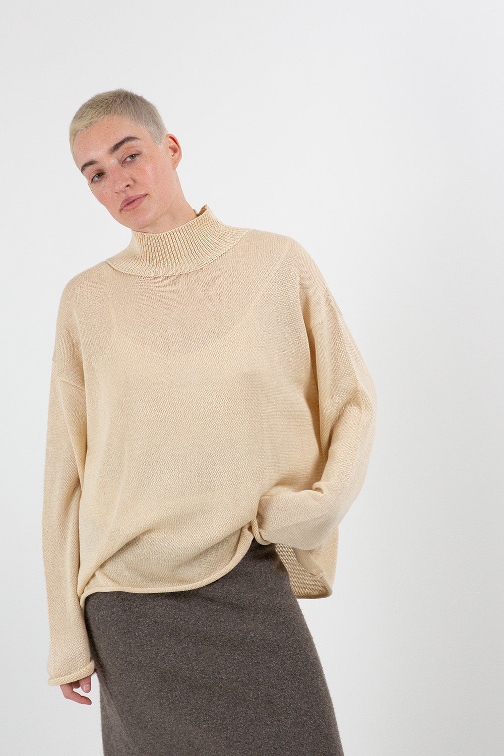 Matilda Pima Cotton Turtleneck in Natural
