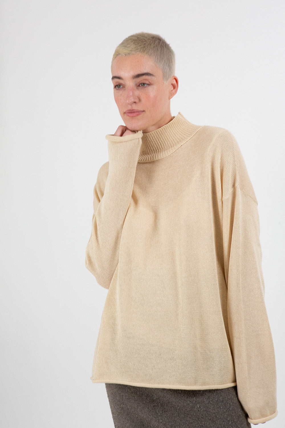 Pima Cotton Turtleneck in Natural