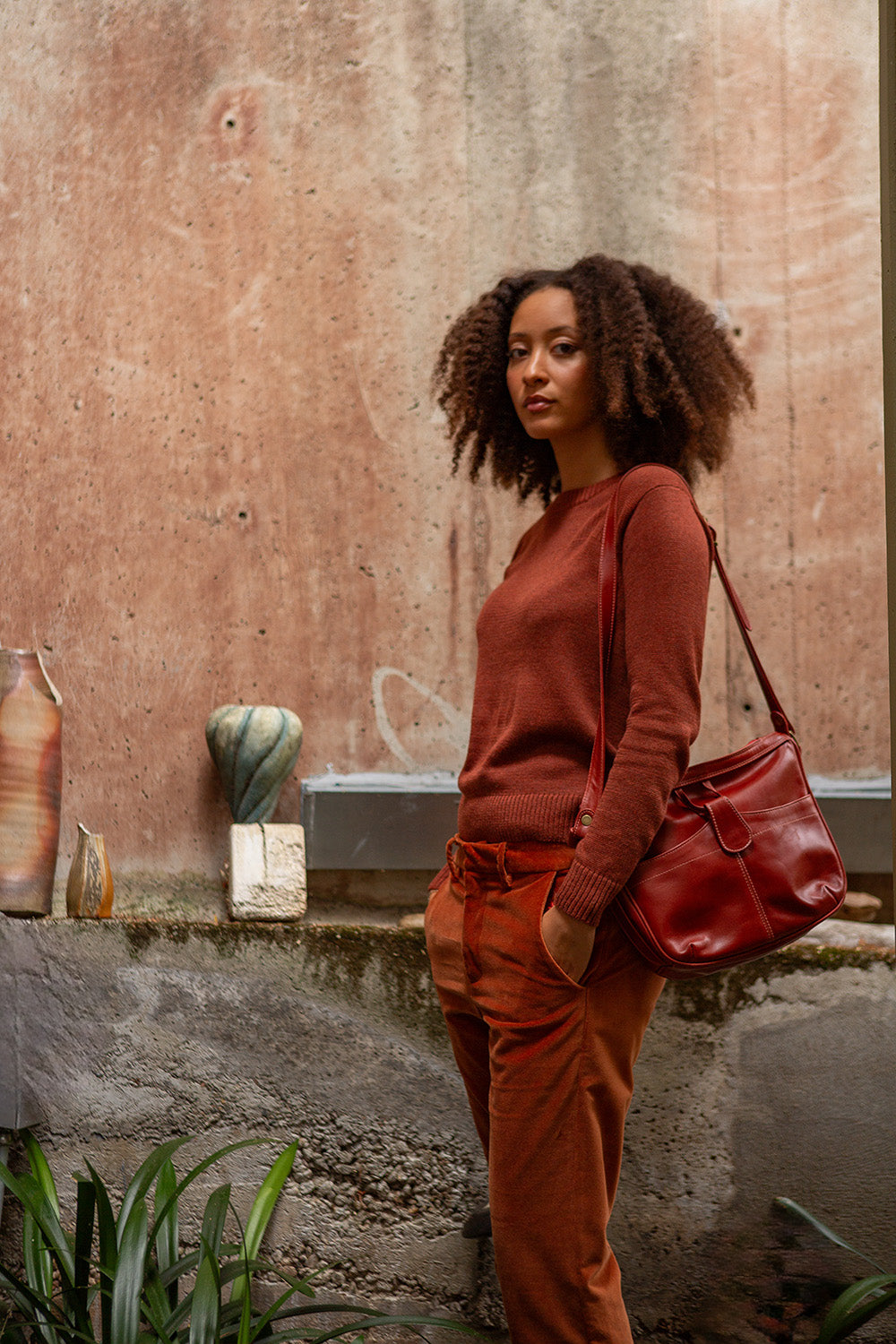Twiggy Leather Shoulder Bag in Tomato