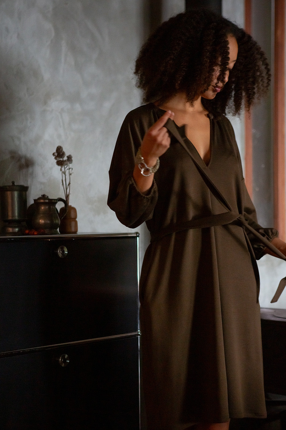 Tynan Wool Silk Dress in Cardamom