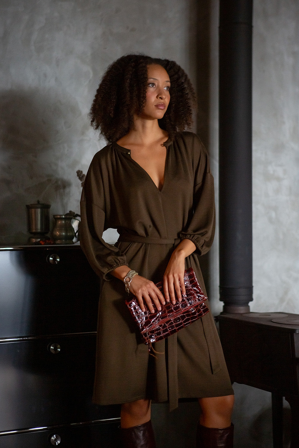 Tynan Wool Silk Dress in Cardamom