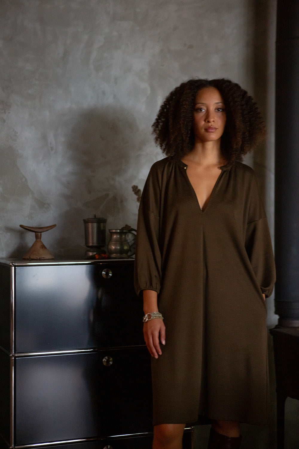 Tynan Wool Silk Dress in Cardamom