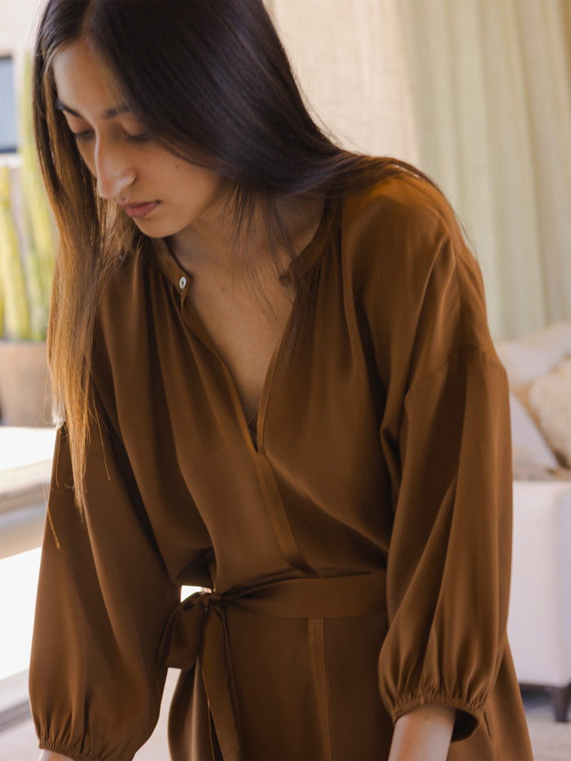Tynan Silk Charmeuse Dress in Sienna