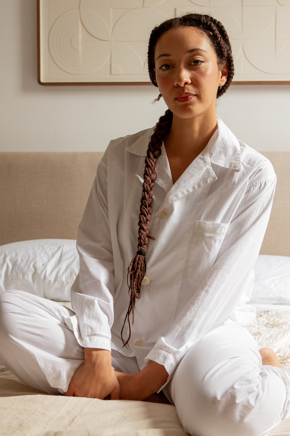 Victor Cotton Pajama Set In White