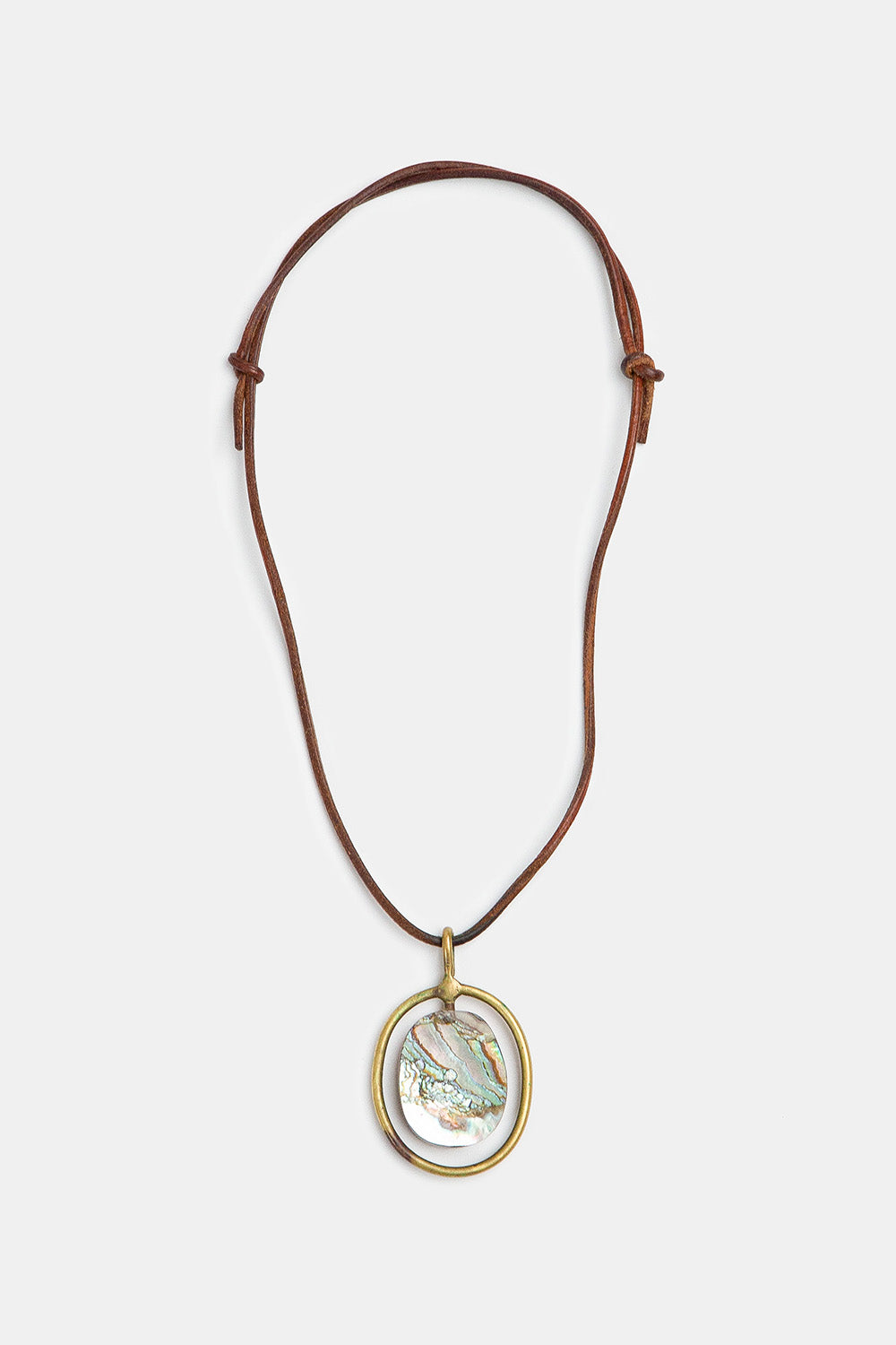 1970s Abalone, Brass, and Leather Necklace