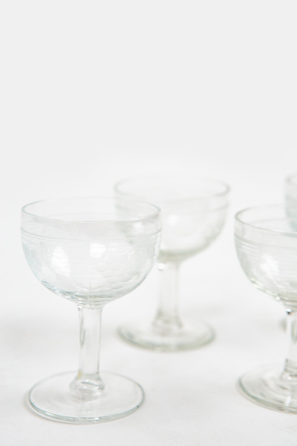 Set of Four Vintage Aperitif Etched Glasses