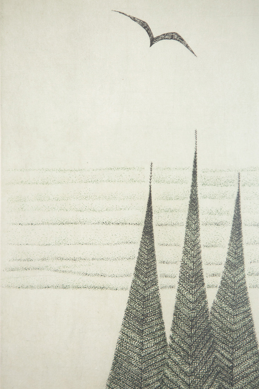 Keiko Minami Three Fir Trees Etching