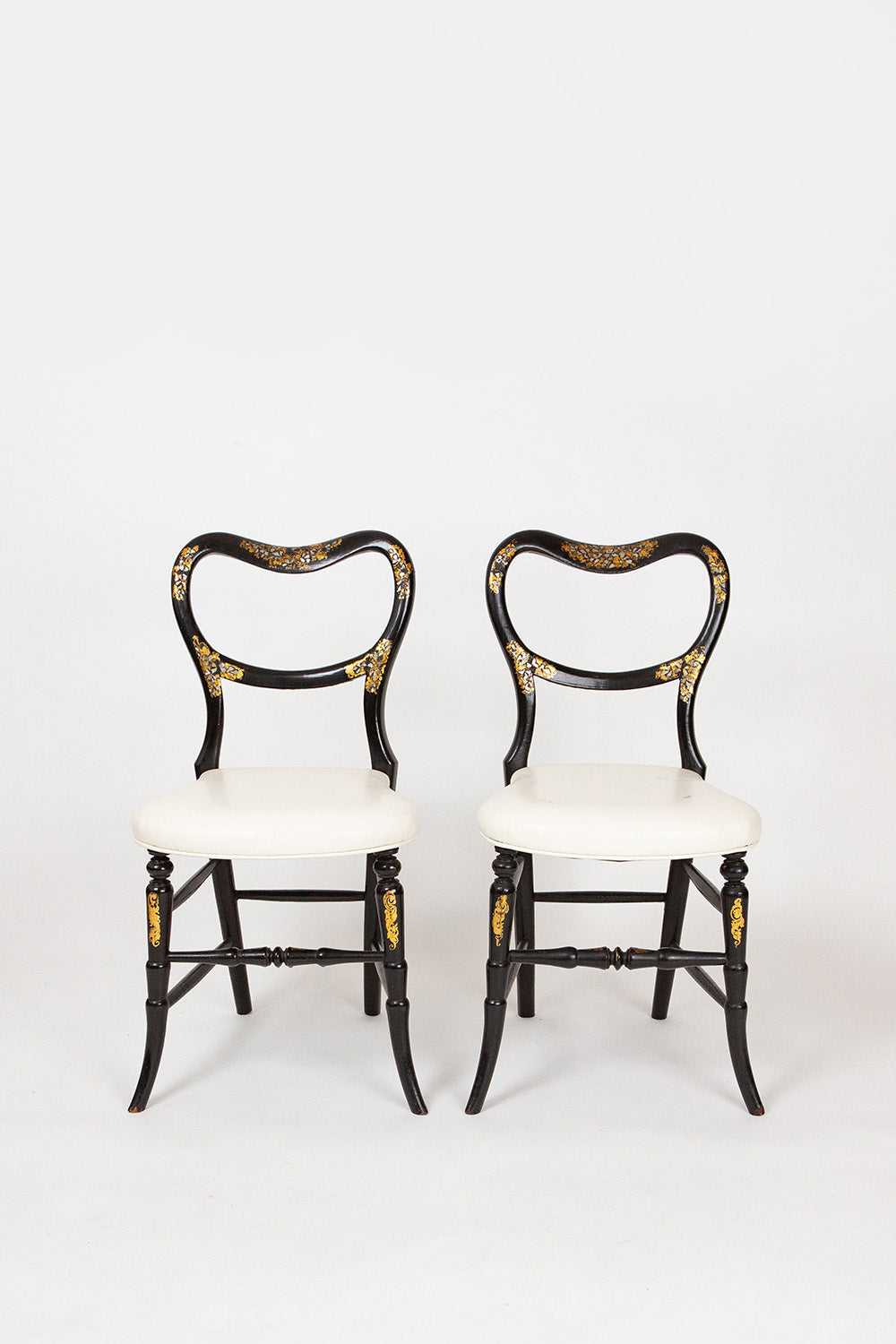 Pair of Antique Balloon Back Chairs with Mother of Pearl Inlay