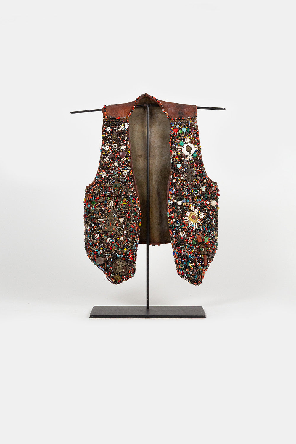 Berber Leather Vest Adorned With Glass, Stone, Metal Beads
