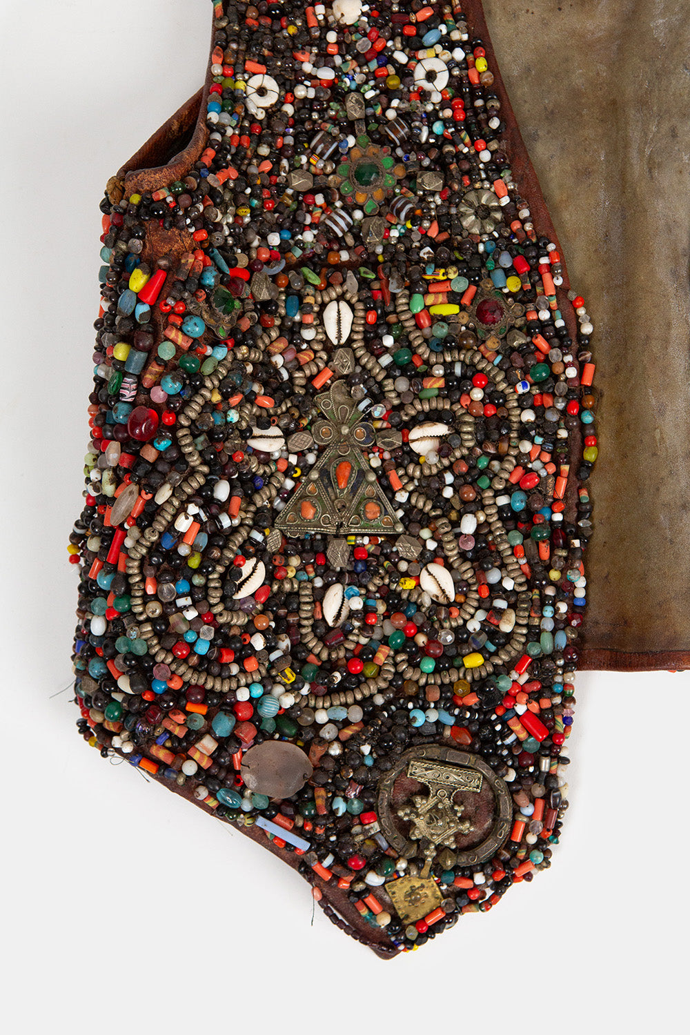 Berber Leather Vest Adorned With Glass, Stone, Metal Beads
