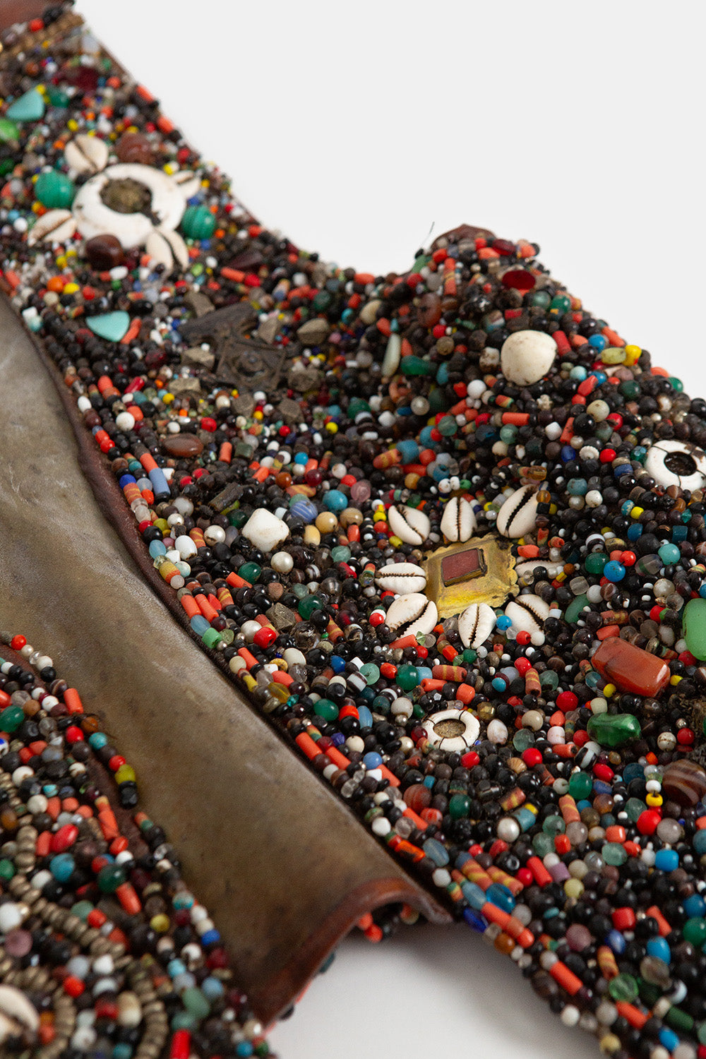 Berber Leather Vest Adorned With Glass, Stone, Metal Beads