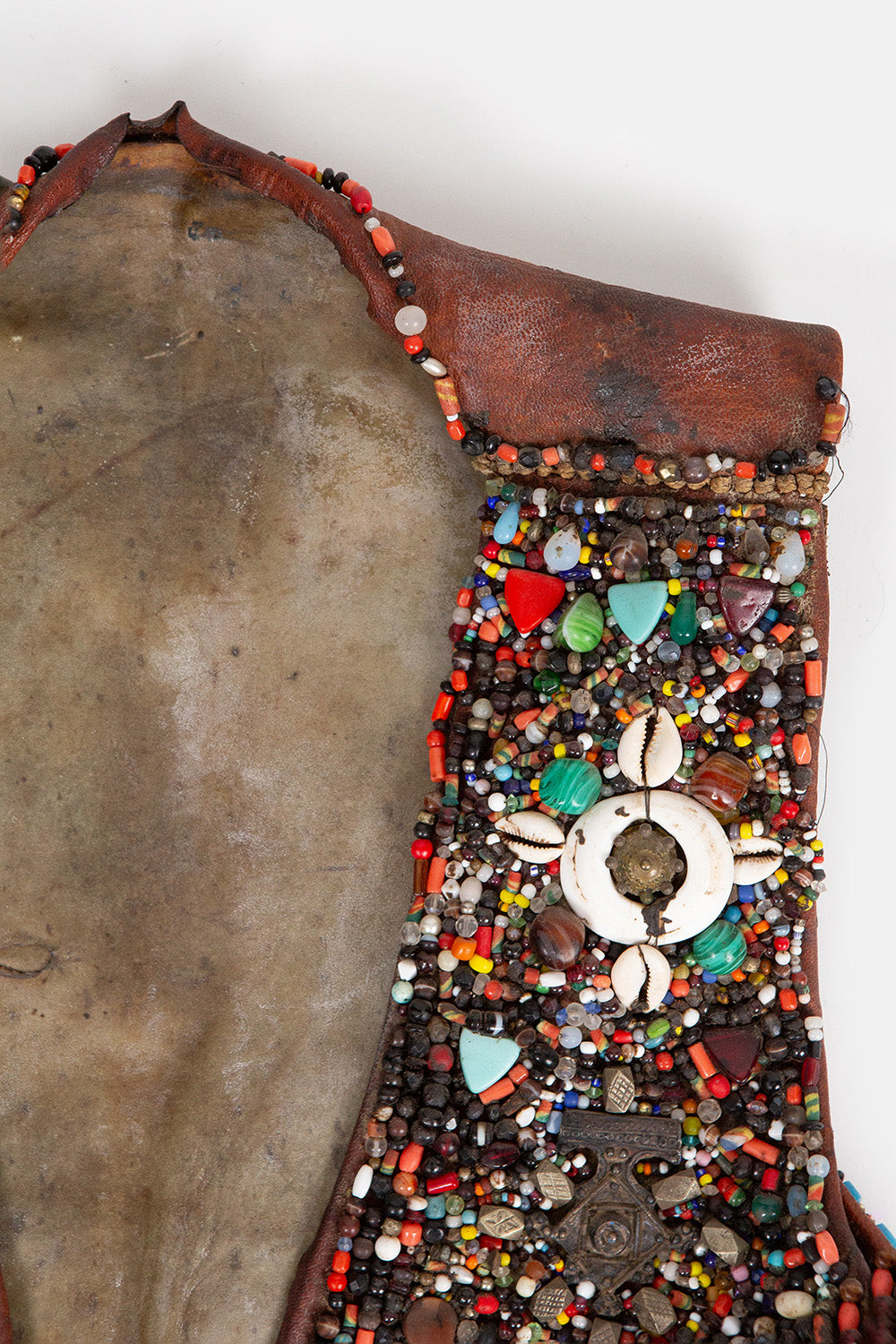 Berber Leather Vest Adorned With Glass, Stone, Metal Beads