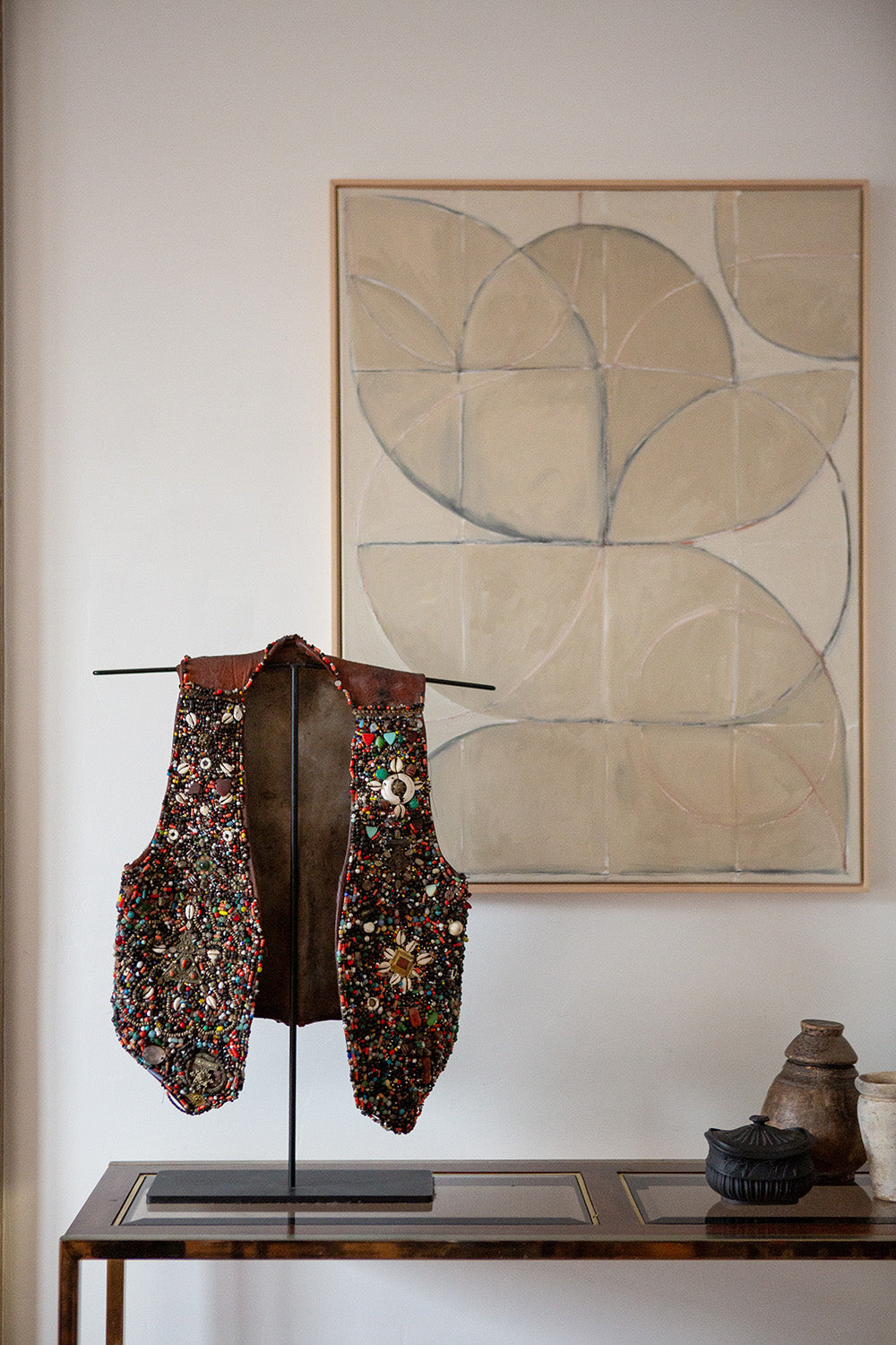 Berber Leather Vest Adorned With Glass, Stone, Metal Beads