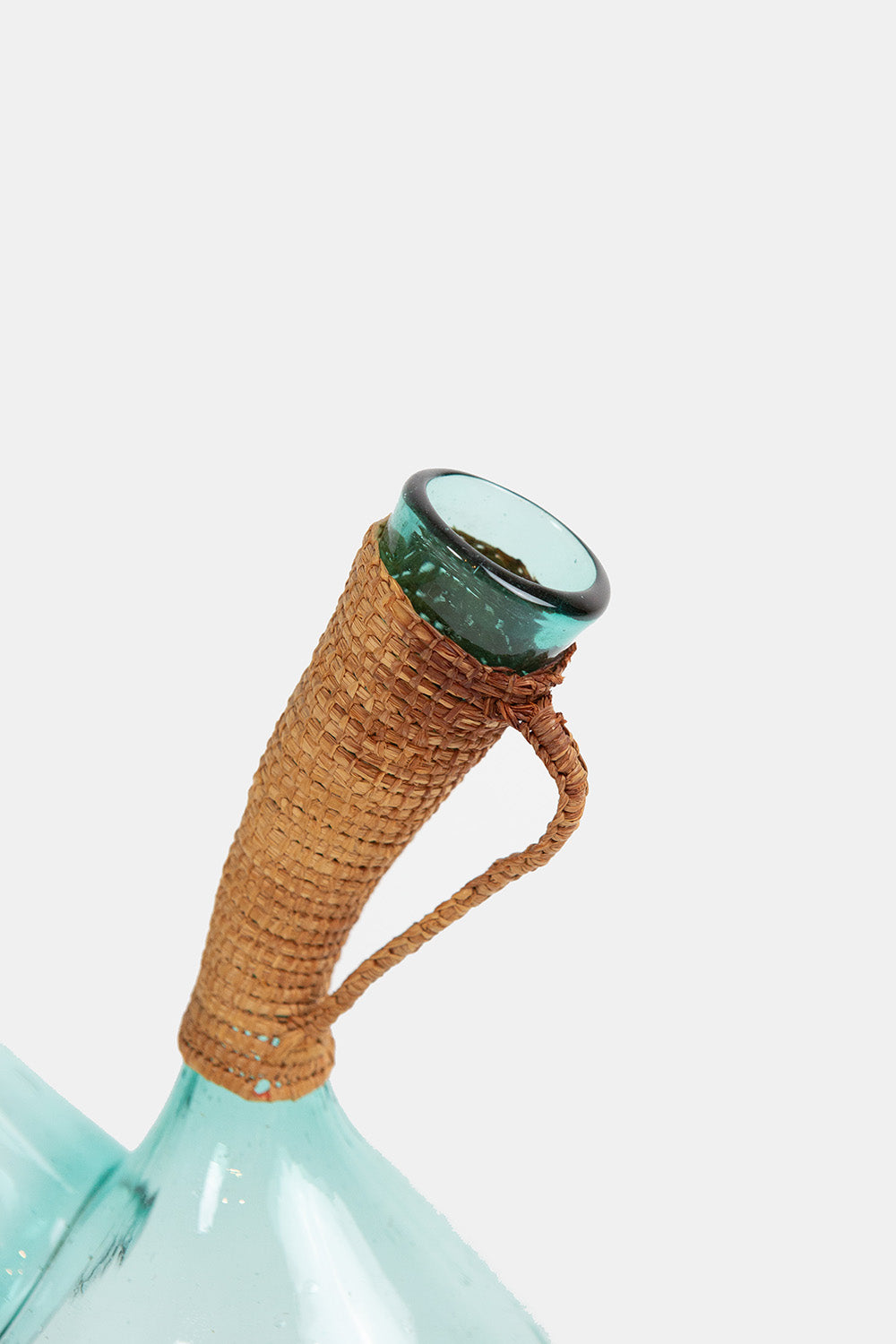 Ratan and Blue Glass Porrón Wine Decanter