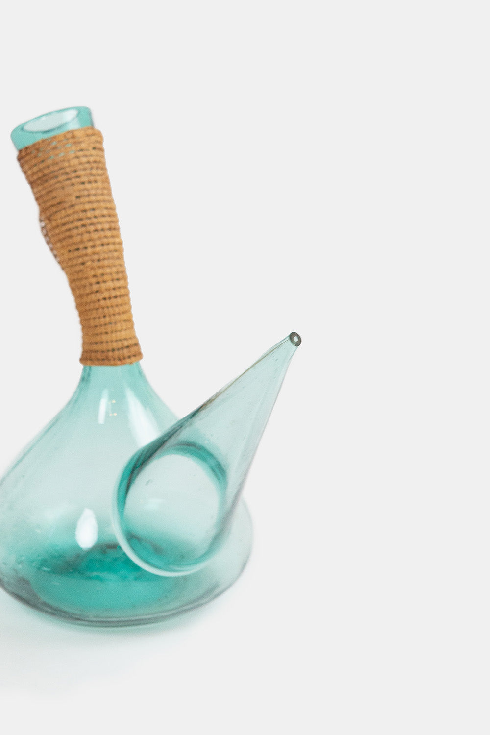Ratan and Blue Glass Porrón Wine Decanter