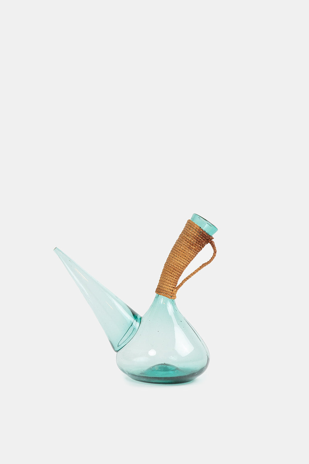 Ratan and Blue Glass Porrón Wine Decanter