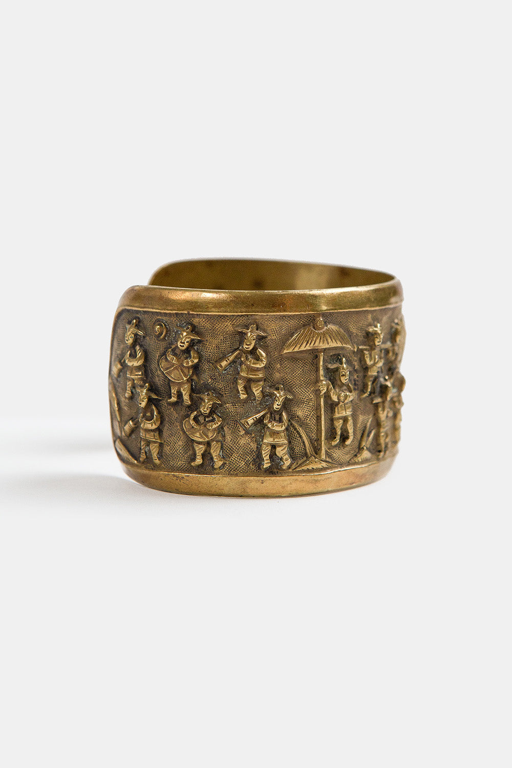 Chinese Bronze Cuff with Figural Relief
