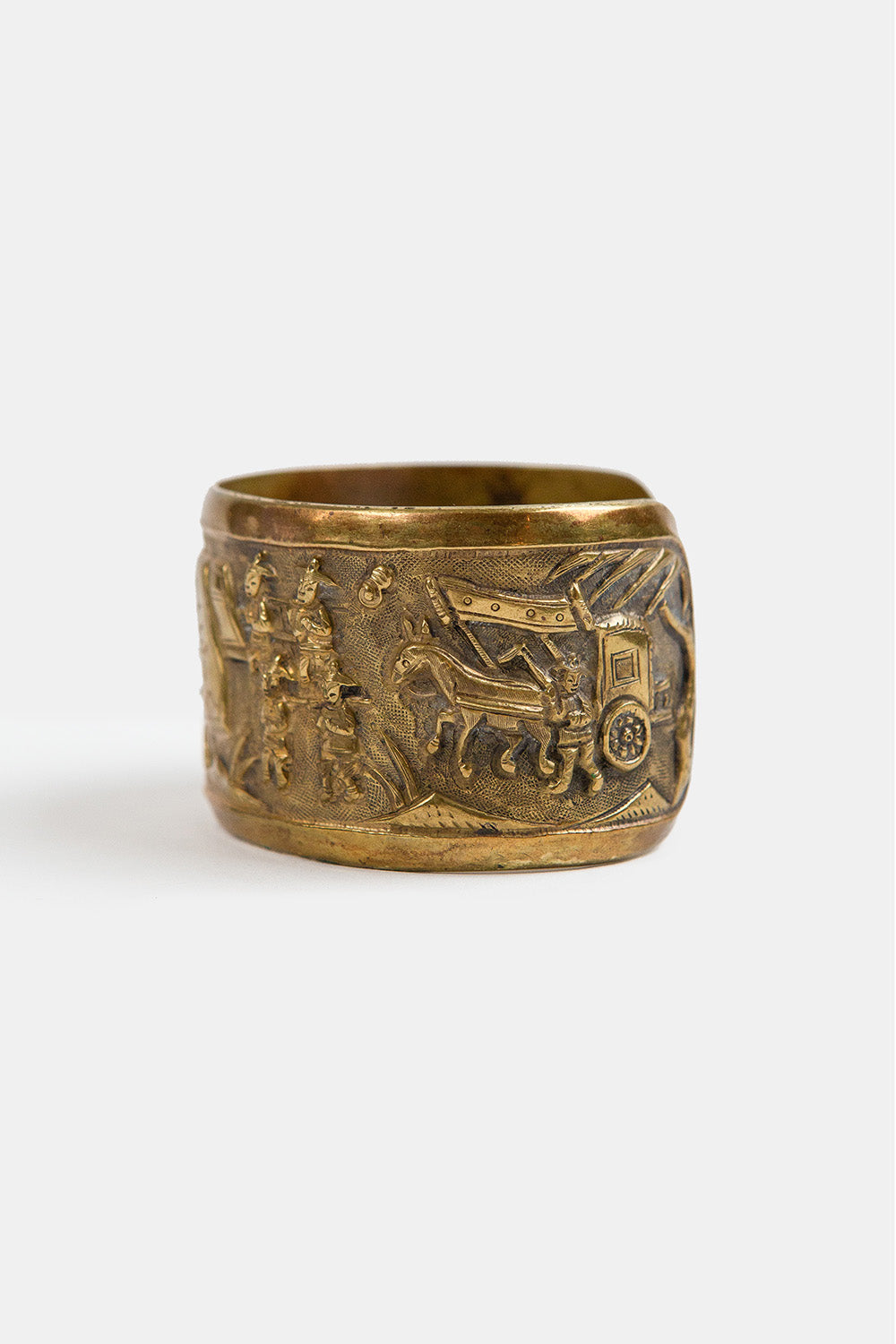 Chinese Bronze Cuff with Figural Relief