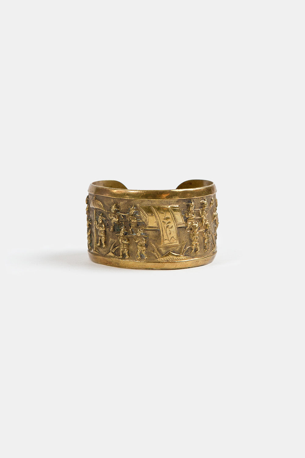 Chinese Bronze Cuff with Figural Relief