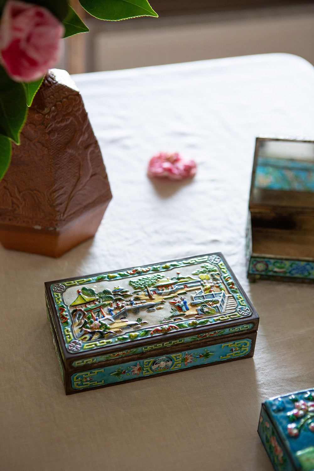 Large Chinese Pale Blue Enamel Box