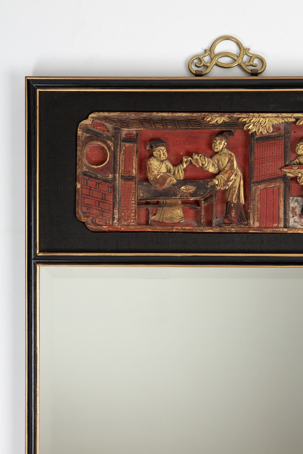 Chinese Gilt Figural Ebonized Wood Mirror