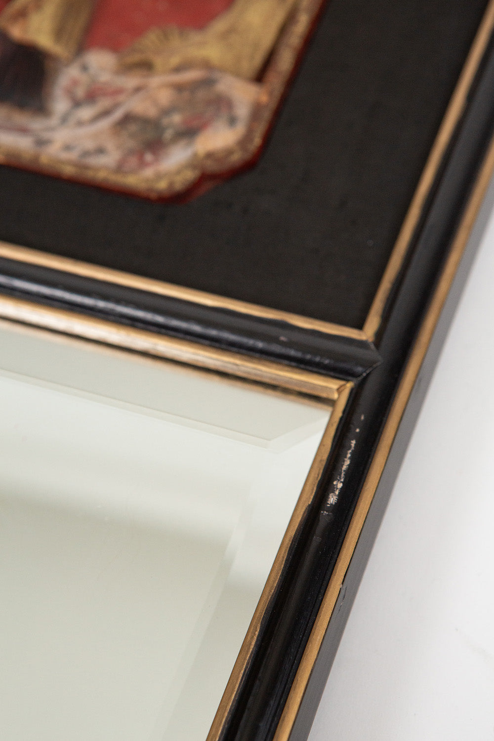 Chinese Gilt Figural Ebonized Wood Mirror