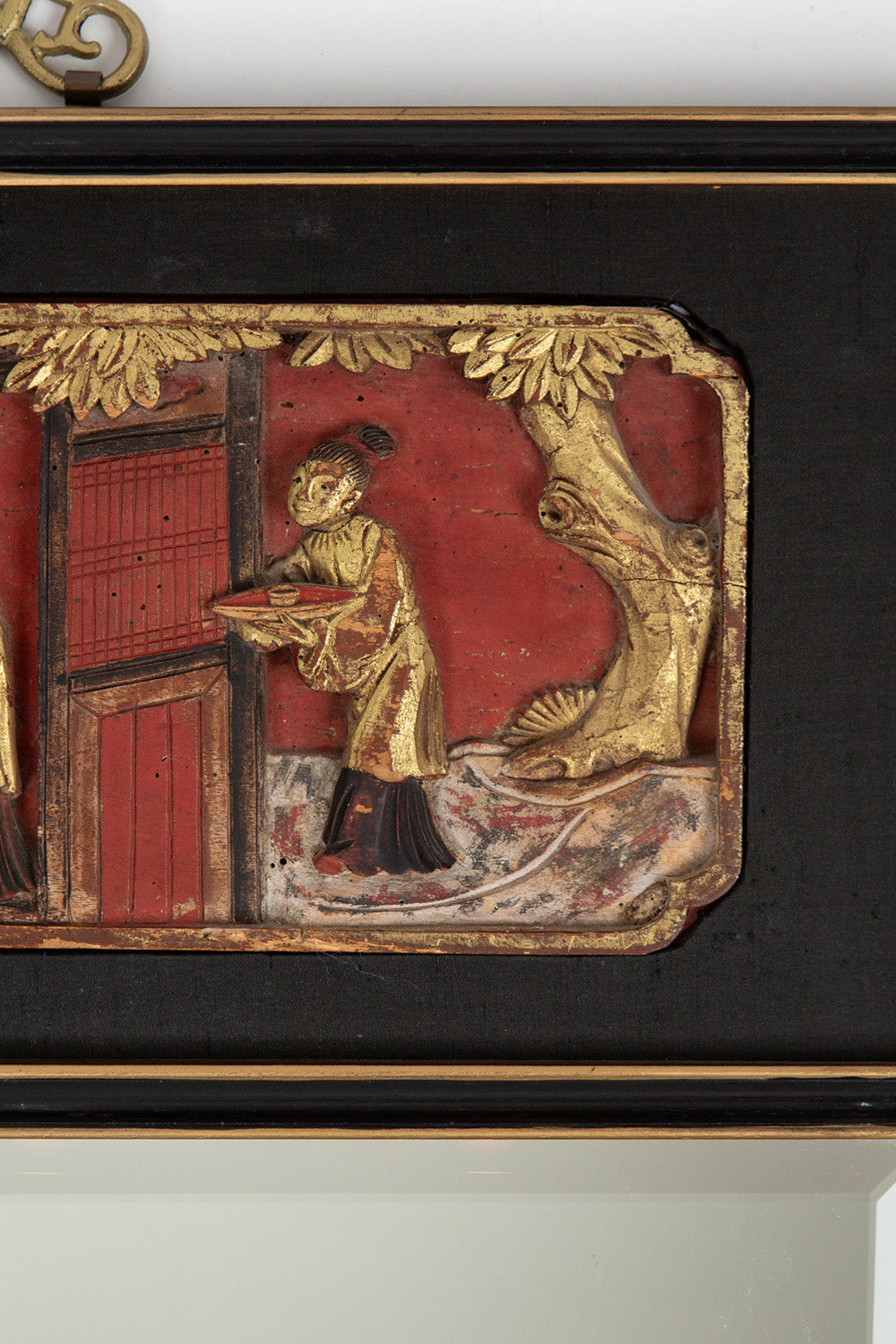 Chinese Gilt Figural Ebonized Wood Mirror