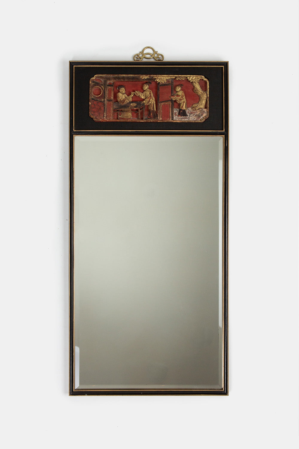 Chinese Gilt Figural Ebonized Wood Mirror