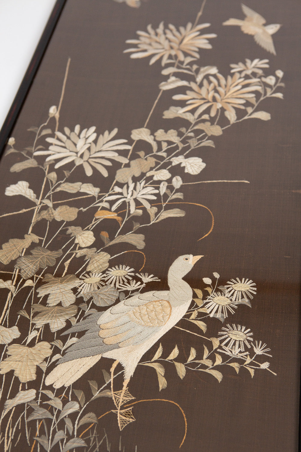 Pair of Chinese Embroidered Silk Bird and Flower Panels
