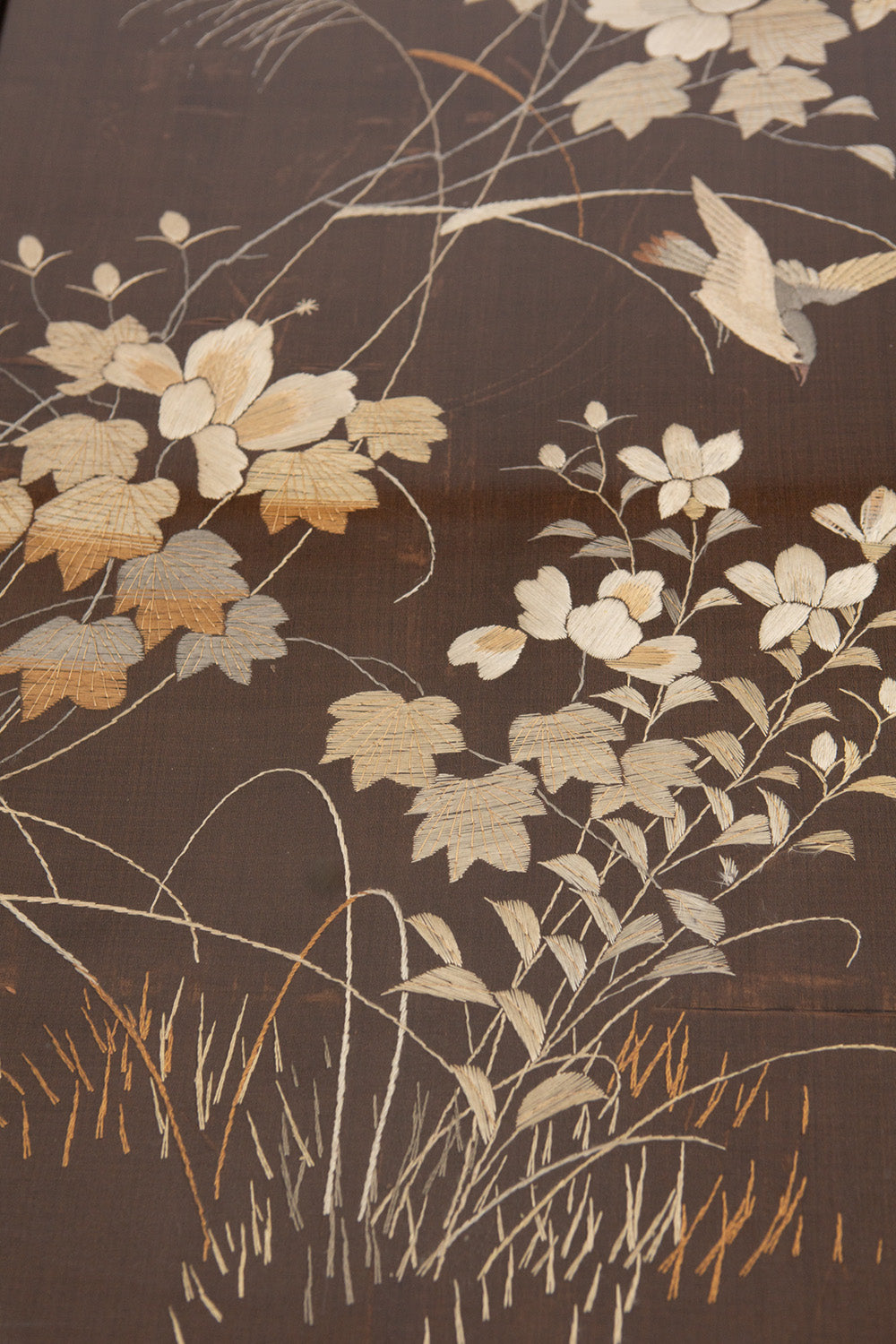 Pair of Chinese Embroidered Silk Bird and Flower Panels