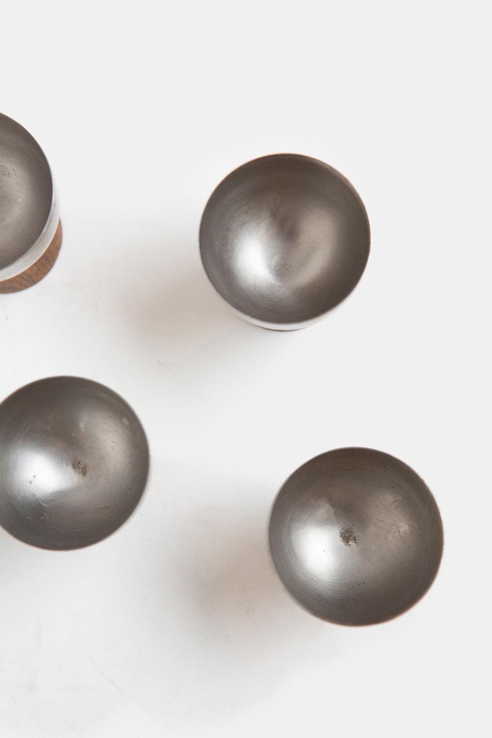 Set of Four Mid-Century Walnut & Metal Egg Cups