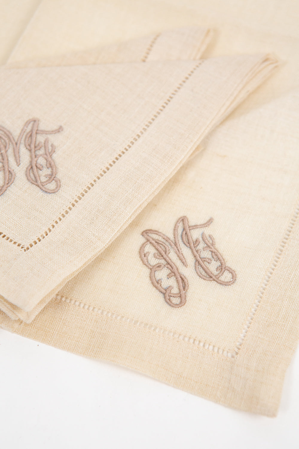 Set of 4 Linen Embroidered Cocktail Napkins