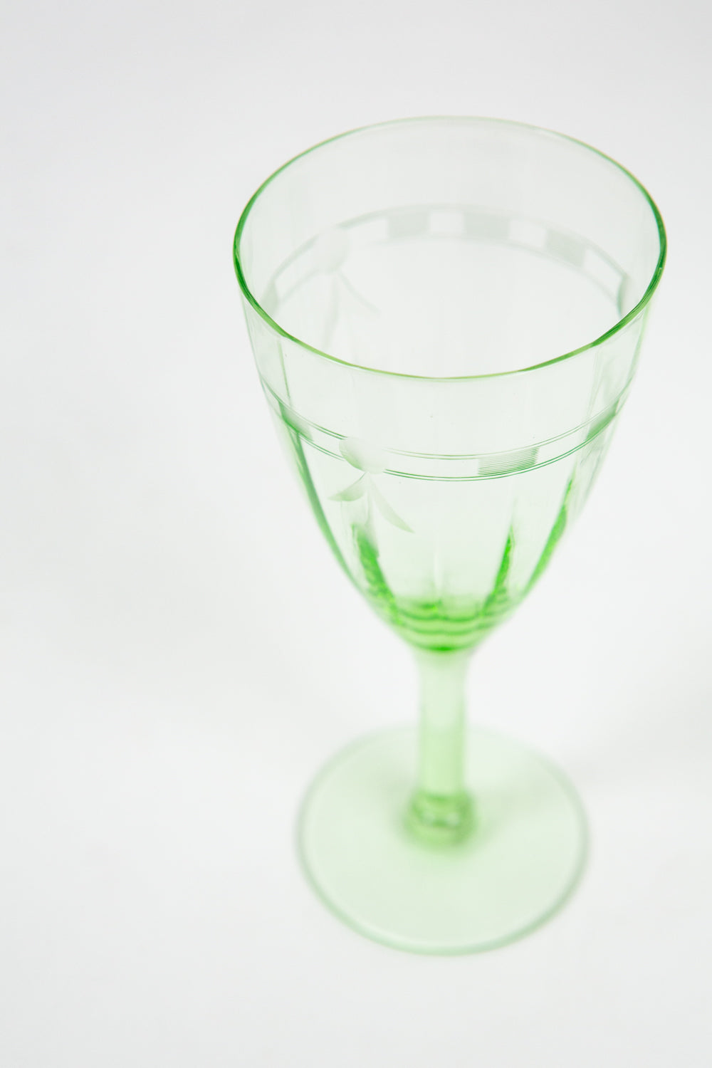 Set of 6 Etched Green Wine Glasses