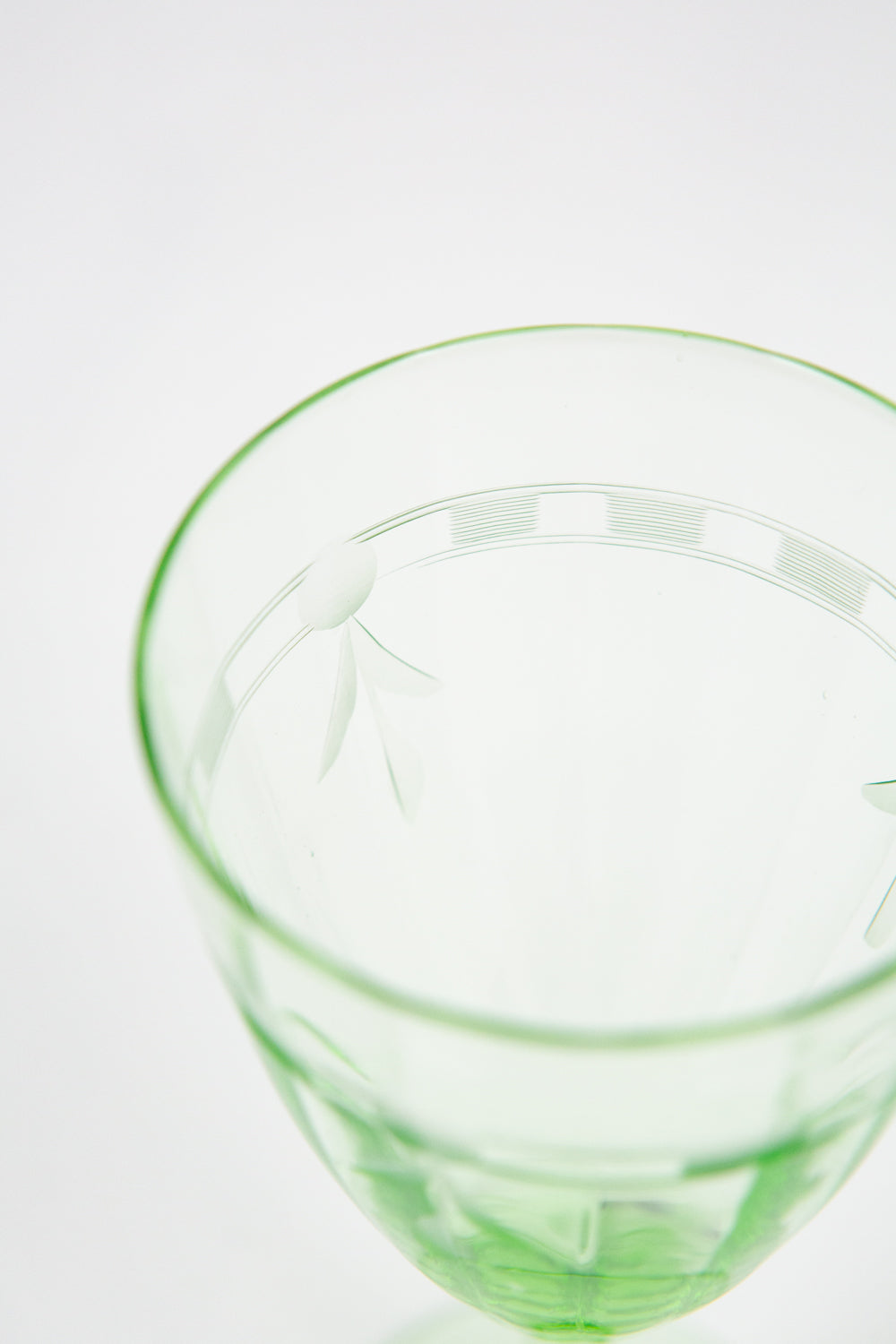 Set of 6 Etched Green Wine Glasses